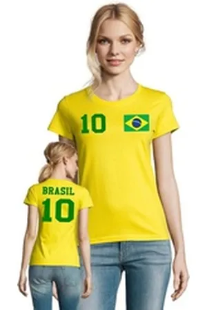 Blondie & Brownie T-Shirt Damen Brasilien Sport Trikot Fussball Weltmeister Meister WM gelb L