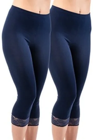 Hermko Caprileggings 5722 2er Pack Damen 3/4-Leggings mit Spitze blau 32/34 (XS)