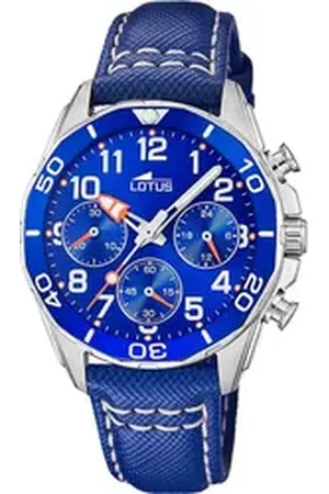 Lotus Chronograph Kinderuhr Leder blau Classic, (Chronograph), Kinder Armbanduhr rund, mittel (ca. 36mm), Edelstahl blau