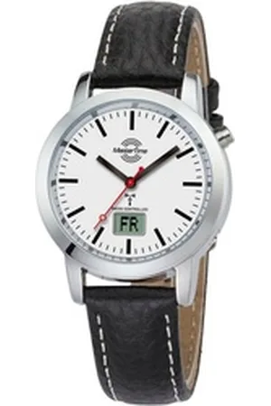 Master Time Funkuhr Basic MTLA-10593-21L, Armbanduhr, Quarzuhr, Damenuhr, Datum, Lederarmband schwarz