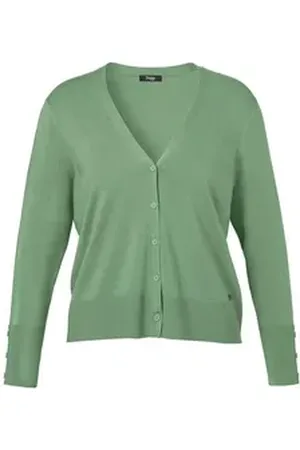 Frapp Strickjacke mit breiten Rippbündchen grün 44