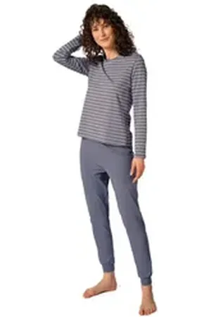 HUBER Pyjama Damen Pyjama lang hautnah Night Basic Selection (Stück, 1 tlg) - blau 46