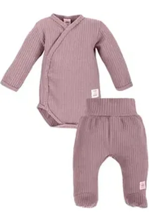 Makoma Body & Hose Baby Kleidungsset Wickelbody & Hose mit Fuß Waffelpique (Set, 2-tlg) 100% Baumwolle rosa 56