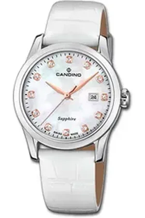 Candino Quarzuhr Damenuhr Classic, (Analoguhr), Damenuhr Lederarmband weiß, rundes Gehäuse, mittel (ca. 33mm) weiß