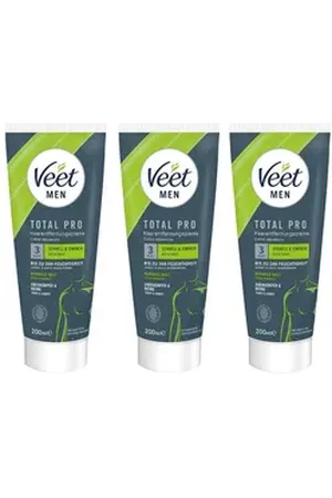 Veet MEN Enthaarungscreme für Oberkörper & Beine (3 x 200 ml), Spar-Pack, 3 St., Haarentfernung in 5-10 Minuten, mit Spatel