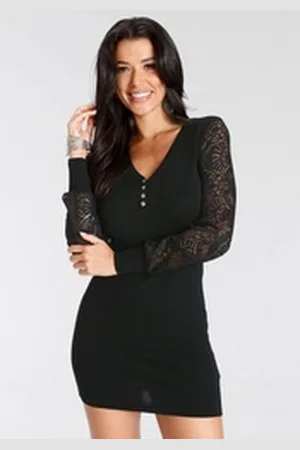 melrose Strickkleid kurzes Kleid, femininer Stil, aus Feinstrick und Viskosemischung schwarz 40