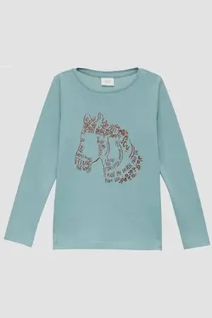 QS by s.Oliver Langarmshirt Langarmshirt mit Glitzer-Print Paspel 92/98