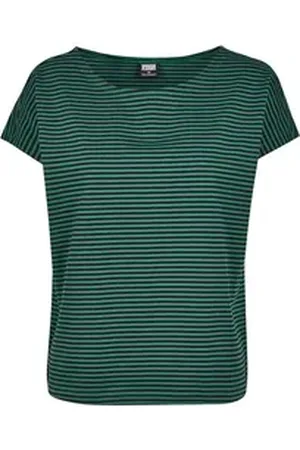 Urban classics Kurzarmshirt Damen Ladies Yarn Dyed Baby Stripe Tee (1-tlg) grün 5XL
