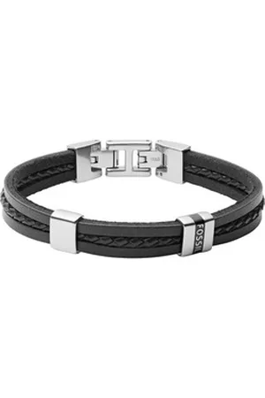 Fossil Armband Herren-Armband Leder, Edelstahl schwarz