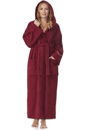 Arus Damenbademantel Astra, 100% Baumwolle, mit Kapuze, wadenlang oder extra lang, 100% Baumwolle rot XL Extra Lang