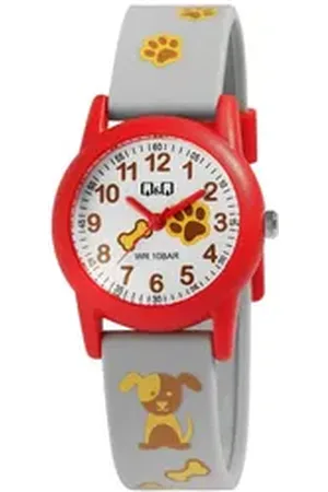 Q&Q Quarzuhr Motiv analoge Kinderuhr mit Silikonarmband 10 Bar wasserdicht V22A-00 grau