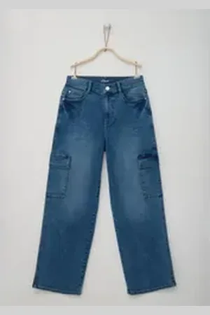 QS by s.Oliver Stoffhose Jeans / Regular Fit / High Rise / Wide Leg / Cargotaschen blau 176/REG