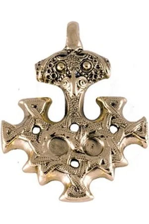 HOPLO Kreuzanhänger Hiddensee Kreuz Anhänger Schmuck groß Bronze Mjölnir Thors Hammer Thor