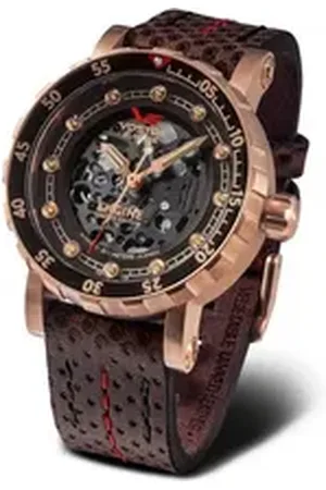 Vostok Automatikuhr Engine Skelettuhr Herrenuhr Limited Edition Lederband 46 mm 571B648-L, mit Tritium Gas Lichtquelle