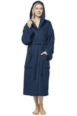 Arus Damenbademantel Astra, 100% Baumwolle, mit Kapuze, wadenlang oder extra lang, 100% Baumwolle blau XL Extra Lang