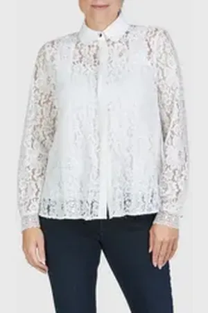 Marc Aurel Spitzenbluse mit Unterziehtop weiß 36