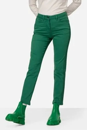 Laurasøn 5-Pocket-Jeans Jeans Tina gerade Passform seitliche Zierfalten grün 42
