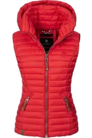 Navahoo Steppweste Shadaa stylische ärmellose Damen Weste mit Kapuze rot XS (34)