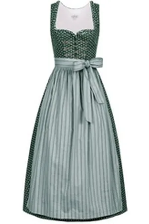 Nübler Dirndl Damen Dirndl lang im Landhausstil, Rocklänge 90cm (Dirndl Set lang THEA, 2-tlg., Dirndl Kleid mit Schürze) Moderne Tracht im bayerischen Stil - Trachtenmode Damen blau 46