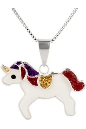schmuck23 Kettenanhänger Ketten Anhänger Einhorn Glitzerfarbe 925 Silber Kinder Mädchen (Halskette mit Anhänger), Silberanhänger Kettenanhänger Kinderschmuck Halskette bunt