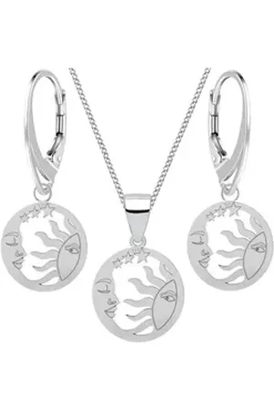 Goldene Hufeisen Schmuckset Sonne Mond Sterne Ohrringe Anhänger 40cm Kette 925 Silber Mädchen (4-tlg, inkl. Geschenk-Etui), Geschenkset