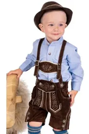 Isar Lederhose Lederhose Kinder - JANNIS - dunkelbraun braun 98