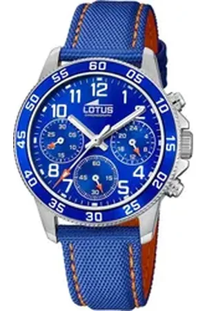 Lotus Chronograph Kinderuhr Leder blau orange , (Chronograph), Kinder Armbanduhr rund, mittel (ca. 36mm), Edelstahl blau