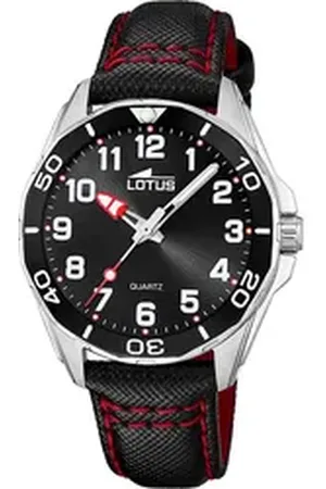 Lotus Chronograph Kinderuhr Leder schwarz , (Chronograph), Kinder Armbanduhr rund, mittel (ca. 36mm), Edelstahl schwarz