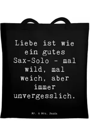 Mr. & Mrs. Panda Tragetasche Saxophon Liebe - Schwarz - Geschenk, Stoffbeutel, Strandtasche, Juteb (1-tlg), Lange Tragegriffe schwarz