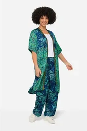 Angel of Style Angel of Style Kurzjacke Kaftan oversized offene Form Mustermix 3/4-Ärmel grün 46