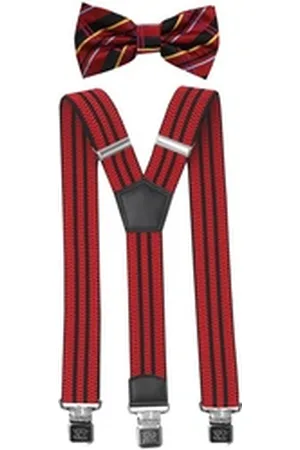 Fabio Farini Hosenträger mit passender Fliege als Set 4cm Y-Form für Herren Pack Rot Streifen 4cm Hosenträger - Rot/Schwarz/Bunt Streifen Fliege blau|gelb|rosa|rot|schwarz