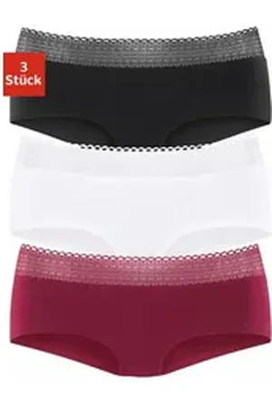 QS by s.Oliver Panty (3er-Pack) aus elastischer Baumwoll-Qualität mit grafischer Spitze rot|schwarz 32/34