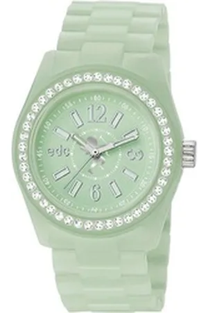 ESPRIT Edc by Quarzuhr Disco Glam Afterglow White with Stones, aus Kunststoff, Edelstahlboden, Türkis, Zirkonia, Faltschließe