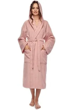 Arus Damenbademantel Astra, 100% Baumwolle, mit Kapuze, wadenlang oder extra lang, 100% Baumwolle rosa XL Extra Lang