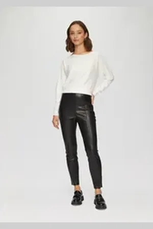 QS by s.Oliver BLACK LABEL 7/8-Hose Extra Slim: Leggings aus Lederimitat Ziernaht schwarz 48