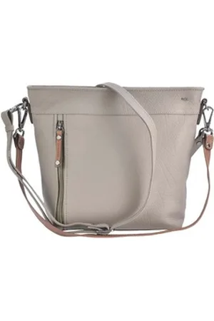 Berba Umhängetasche Fleur, Schultertasche 31x26cm, Damentasche, Handtasche mit 2 Gurten, Leder grau