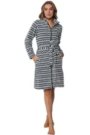 Pastunette Damenbademantel Damen Fleece mit Reißverschluss, Midi, Polyester, Reißverschluss, kuschelige Qualität schwarz L
