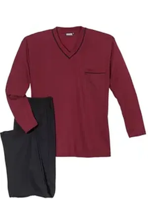 Adamo Pyjama Pyjama weinrot-schwarz gestreift Übergröße (2 tlg) bunt|rot|schwarz 4XL
