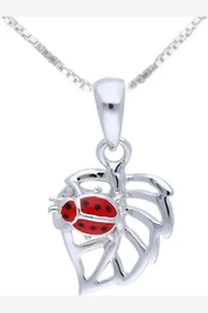 schmuck23 Kettenanhänger Anhänger Kette Marienkäfer Blatt 925 Silber Kinder Mädchen (Halskette mit Anhänger), Silberanhänger Kettenanhänger Kinderschmuck Halskette silberfarben