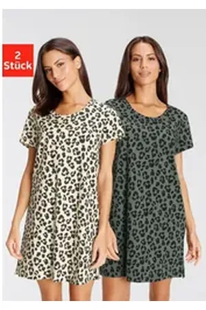 vivance collection Dreams Sleepshirt (2er-Pack) mit Leo-Muster bunt|schwarz 32/34