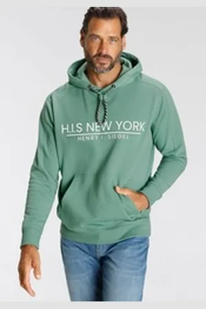 H.I.S H.I.S Sweatshirt bedrucktes Design, mit Kapuze und Kordel, aus Baumwollmischung grün L (52/54)
