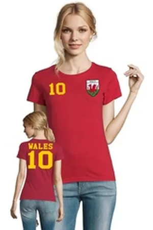 Blondie & Brownie T-Shirt Wales England United Kingdom EM Europa Sport Trikot Fußball Meister WM rot|gelb S