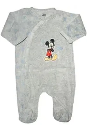 Disney Langarmwickelbody Mickey Maus Baby Kleinkind Velour Strampler Einteiler Gr. 62 bis 92 grau 80