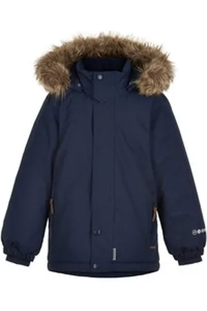 Minymo Winterjacke Snow Jacket Solid Black Iris - 110 Schneejacke SOLID mit Kunstfellbesatz blau Gr.110