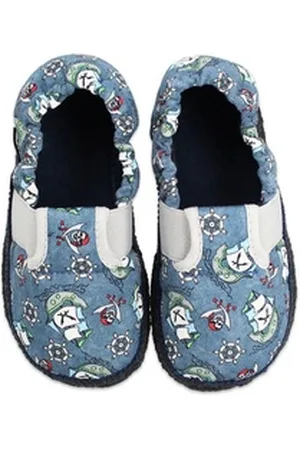 Beck Baumwollslipper Seeräuber Hüttenschuhe (mit rutschfester Laufsohle, Qualität aus Österreich) blau 22 EU