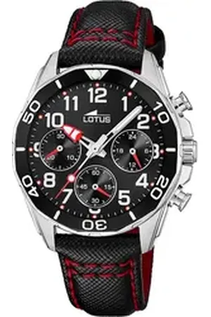 Lotus Chronograph Kinderuhr Leder schwarz , (Chronograph), Kinder Armbanduhr rund, mittel (ca. 36mm), Edelstahl schwarz