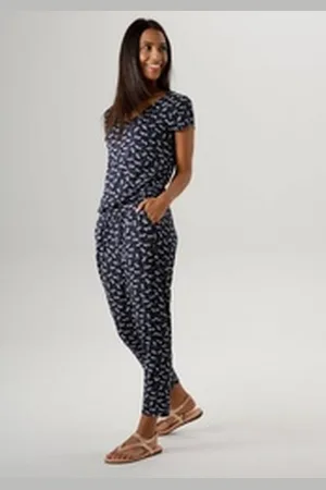 Aniston Jumpsuit mit Palmen bedruckt blau 44