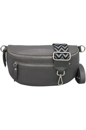 Adel Bags Schultertasche ALICE Umhängetasche für Damen, Schultertasche aus Echtleder, mit 2 Riemen grau