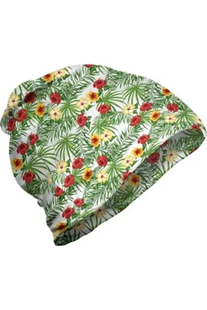 Abakuhaus Beanie Wandern im Freien Hibiskus Tropisch Blumen grün|orange