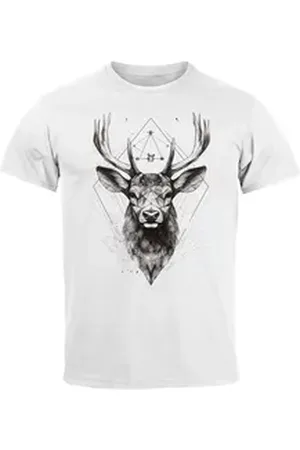 Neverless Print-Shirt Herren T-Shirt Hirsch Trachtenshirt Tiermotiv WildTier Abstrakt mit Print weiß 4XL